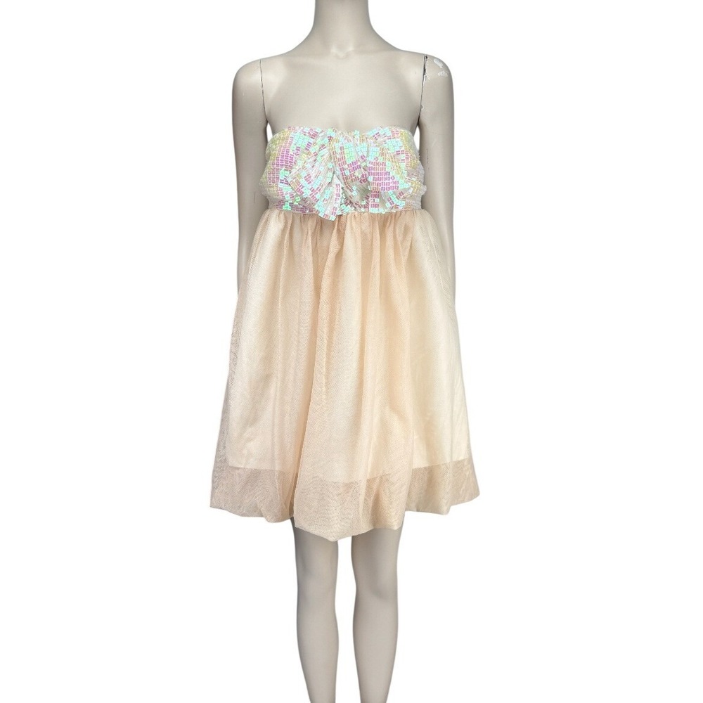 BROSE Holt Renfrew NWT Babydoll Stacey Strapless Sequin Tulle Ivory Nude Dress 4